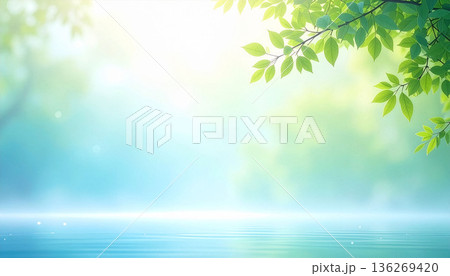 水辺にある新緑の美しい背景素材 136269420