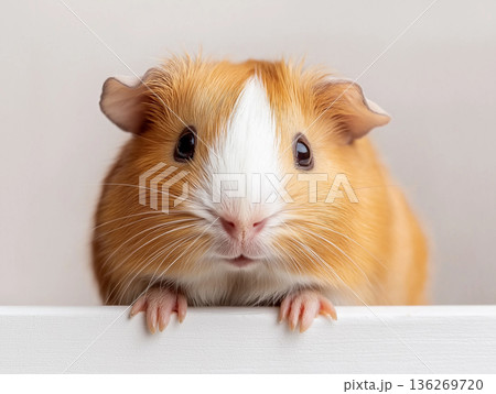 Adorable guinea pig: Cute, fluffy, small pet with soft fur and charming whiskers 136269720
