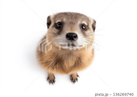 Cute meerkat wildlife portrait with curious eyes in natural habitat Cute meerkat wildlife portrait with curious eyes in natural habitat 136269740