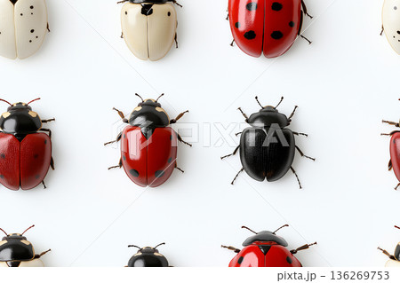 Ladybugs and beetles form vibrant patterns with nature's red and black insect designs Ladybugs and beetles form vibrant patterns with nature's red and black insect designs 136269753