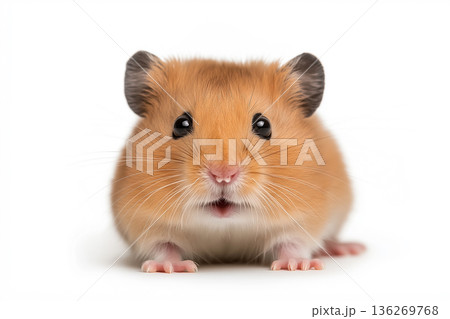 Cute hamster with adorable eyes and fluffy fur, perfect for pet lovers and animal enthusiasts 136269768