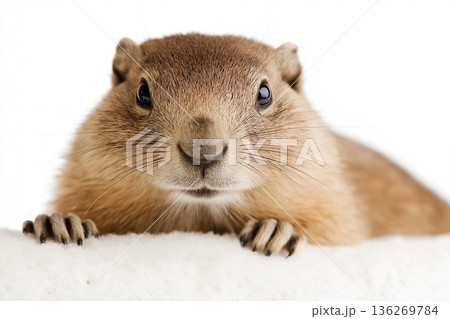 Closeup of a cute groundhog with furry whiskers and expressive eyes in nature Closeup of a cute groundhog with furry whiskers and expressive eyes in nature 136269784