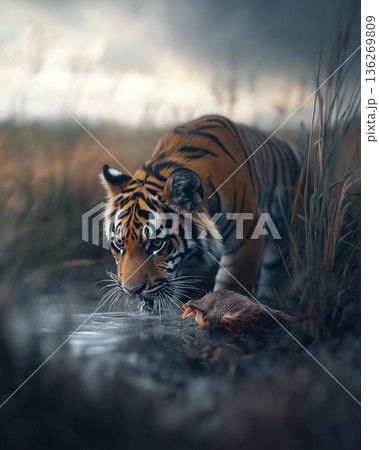 Majestic tiger in wildlife nature, showcasing predator and jungle camouflage with animal grace 136269809