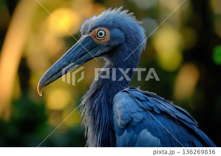 Bird portrait showcasing blue feathers, sharp beak, and vibrant nature in natural habitat Bird portrait showcasing blue feathers, sharp beak, and vibrant nature in natural habitat 136269836