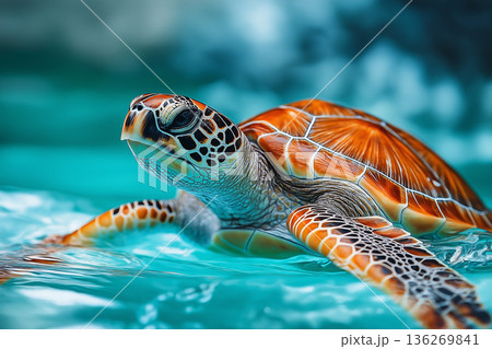Turtle swimming in ocean showcasing vivid colors and patterns in marine wildlife photography Turtle swimming in ocean showcasing vivid colors and patterns in marine wildlife photography 136269841
