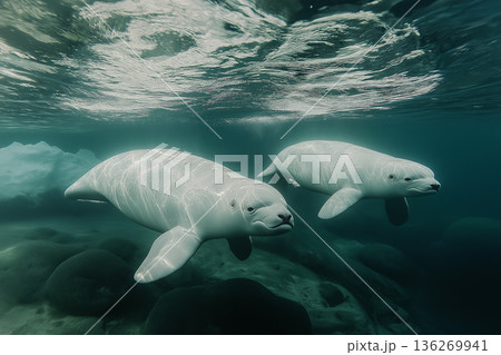 Beluga whale swimming in the arctic ocean, an underwater wildlife scene 136269941
