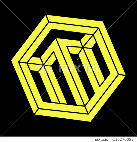 Impossible hexagon. Line design. Impossible shapes. Optical illusion objects. Optical art. Escher paradox. Impossible hexagon. Line design. Impossible shapes. Optical illusion objects. Optical art. Escher paradox. 136270085