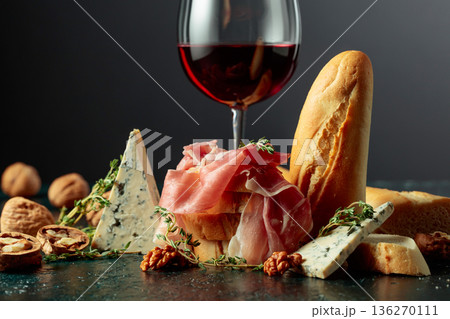 Red wine with traditional Mediterranean snacks. 136270111
