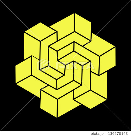 Impossible object. Optical illusion shapes. 3d illustration. Geometric figures. Escher paradox.  136270148
