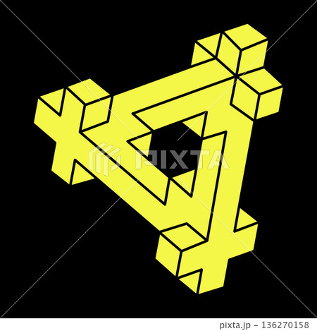 Optical illusion. Abstract eternal geometric objects. Impossible endless outline shapes. Optical art. Impossible geometry shape on a black background. Escher paradox. 136270158