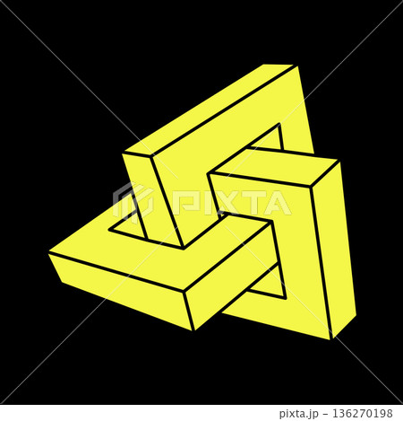 Impossible shape. Sacred geometry. Optical illusion figure. Abstract eternal geometric object. Impossible endless outline shape. Impossible geometry shape on a black background. Line art. Escher style 136270198