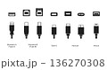 USBメモリ用プラグ形状のモノクロ一覧イラスト 136270308