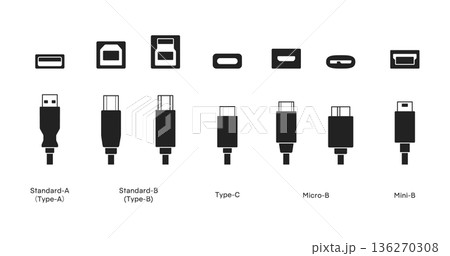 USBメモリ用プラグ形状のモノクロ一覧イラスト 136270308