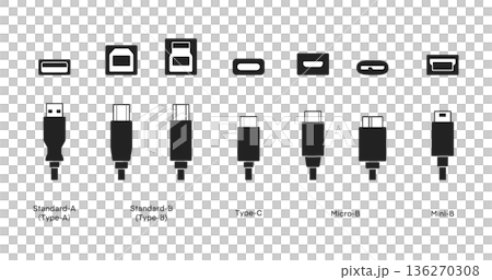 USBメモリ用プラグ形状のモノクロ一覧イラスト 136270308