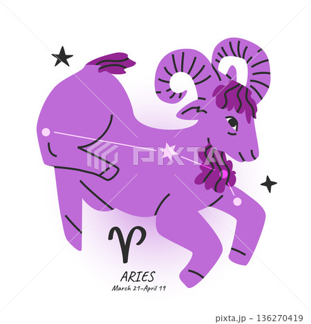 ARIES horoscope character. Celestial element or zodiac sign. Bright modern hand drawn vector ARIES horoscope character. Celestial element or zodiac sign. Bright modern hand drawn vector 136270419