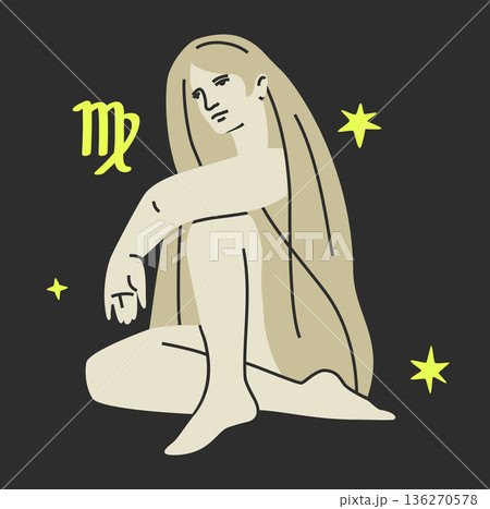 Virgo zodiac symbol. Hand drawn style illustration of horoscope Virgo zodiac symbol. Hand drawn style illustration of horoscope 136270578