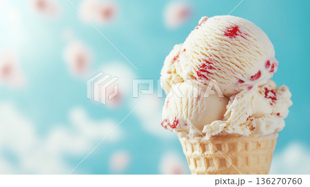 春空に溶ける いちごとバニラのパステルアイスクリーム AI画像 春空に溶ける いちごとバニラのパステルアイスクリーム AI画像 136270760