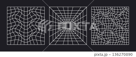 Geometric wireframe grids. Abstract mesh frames, trendy graphic grid shapes flat vector illustration set. Mesh shapes collection 136270890