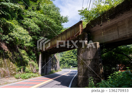 【小河内線】国道に架かる廃線跡の橋梁とトンネル 136270933