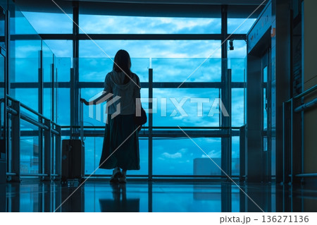 空港で外を眺める女性 ■撮影協力：関西国際空港（KIX） 136271136