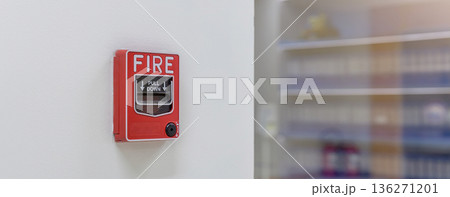 Activate fire alarm trigger system which is installed on granite wall of the building. Activate fire alarm trigger system which is installed on granite wall of the building. 136271201