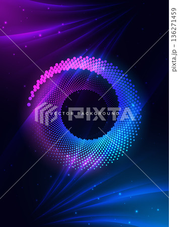 Abstract dotted glowing blue and pink swirling on dark background. Technology communication concept. 136271459