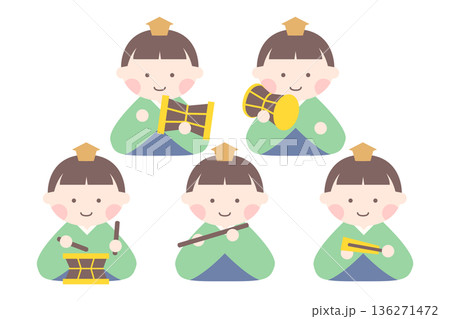 かわいいひな祭りの五人囃子のベクターイラスト かわいいひな祭りの五人囃子のベクターイラスト 136271472