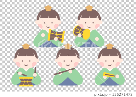 かわいいひな祭りの五人囃子のベクターイラスト かわいいひな祭りの五人囃子のベクターイラスト 136271472