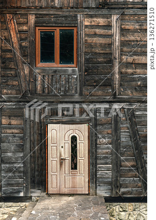 Old Wooden House Facade with Traditional Door Old Wooden House Facade with Traditional Door 136271510