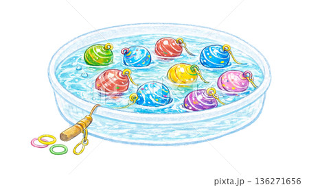 ヨーヨー釣りイラスト（背景透過） 136271656