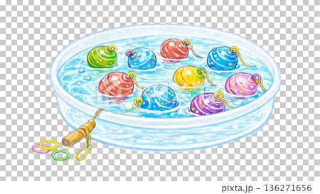 ヨーヨー釣りイラスト（背景透過） 136271656