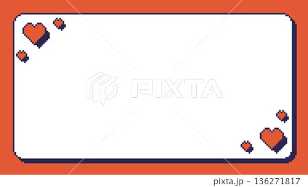 ドット絵　鮮やかでかわいい背景装飾　ハートのあしらい　フレーム　ピクセル 136271817