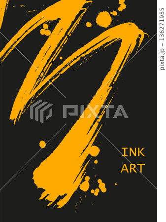 Abstract Yellow Ink Brush Strokes Art on Black Abstract Yellow Ink Brush Strokes Art on Black 136271985