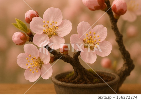 淡いピンク色の梅の花　春を感じるクローズアップ 136272274