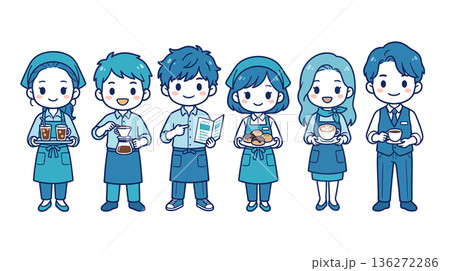 カフェ店員とバリスタのデフォルメ人物セット 接客スタッフ素材 136272286