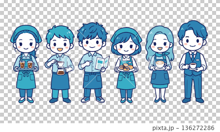 カフェ店員とバリスタのデフォルメ人物セット 接客スタッフ素材 136272286