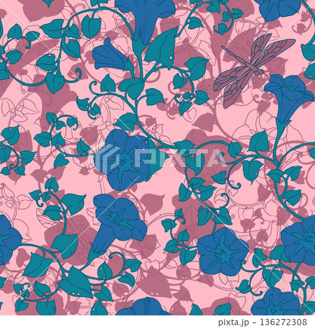 Seamless pattern curly bindweed flowers. Floral vector color illustration. Seamless pattern curly bindweed flowers. Floral vector color illustration. 136272308