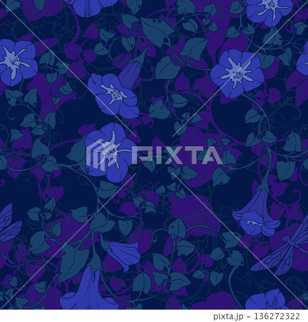 Seamless pattern curly bindweed flowers. Floral vector color illustration. 136272322
