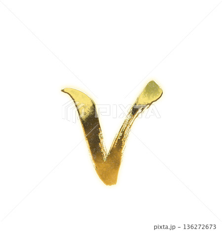 毛筆の黄金のアルファベット小文字「v」、アルファチャンネル 136272673