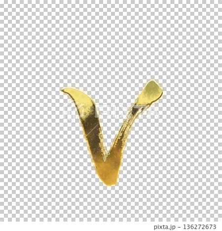 毛筆の黄金のアルファベット小文字「v」、アルファチャンネル 136272673