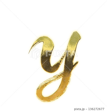毛筆の黄金のアルファベット小文字「y」、アルファチャンネル 毛筆の黄金のアルファベット小文字「y」、アルファチャンネル 136272677