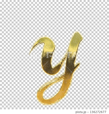毛筆の黄金のアルファベット小文字「y」、アルファチャンネル 毛筆の黄金のアルファベット小文字「y」、アルファチャンネル 136272677