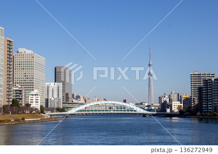 隅田川と永代橋付近の街並み 隅田川と永代橋付近の街並み 136272949