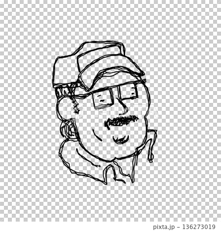 A simple line drawing of a person wearing glasses and a hat A simple line drawing of a person wearing glasses and a hat 136273019