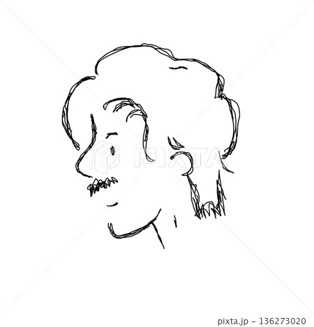 横顔の若い口髭の男性を描いたシンプルな線画ポートレート 136273020