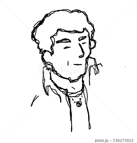 年配男性の静かな表情の人物を描いた線画ポートレート 136273022