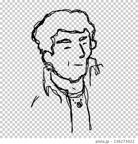 年配男性の静かな表情の人物を描いた線画ポートレート 136273022