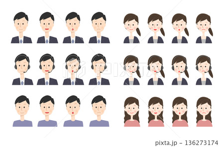 スーツ姿の男女の表情のイラストセット 136273174