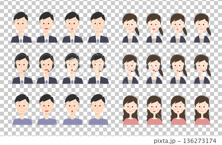 スーツ姿の男女の表情のイラストセット 136273174