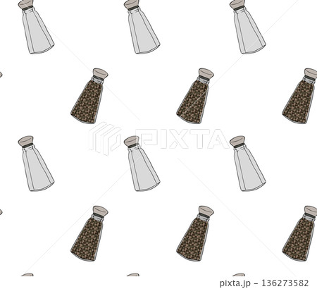 Salt and pepper shakers Cafe seamless pattern. hand drawn illustration. Vector graphic line ink colored art. texture for bedsheets, pajamas, wrapping papers. Salt and pepper shakers Cafe seamless pattern. hand drawn illustration. Vector graphic line ink colored art. texture for bedsheets, pajamas, wrapping papers. 136273582